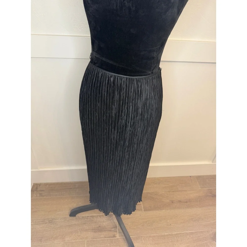 Mary McFadden Couture Black Fortuny Pleated Midi Skirt Mushroom Pleat Vintage 8‎